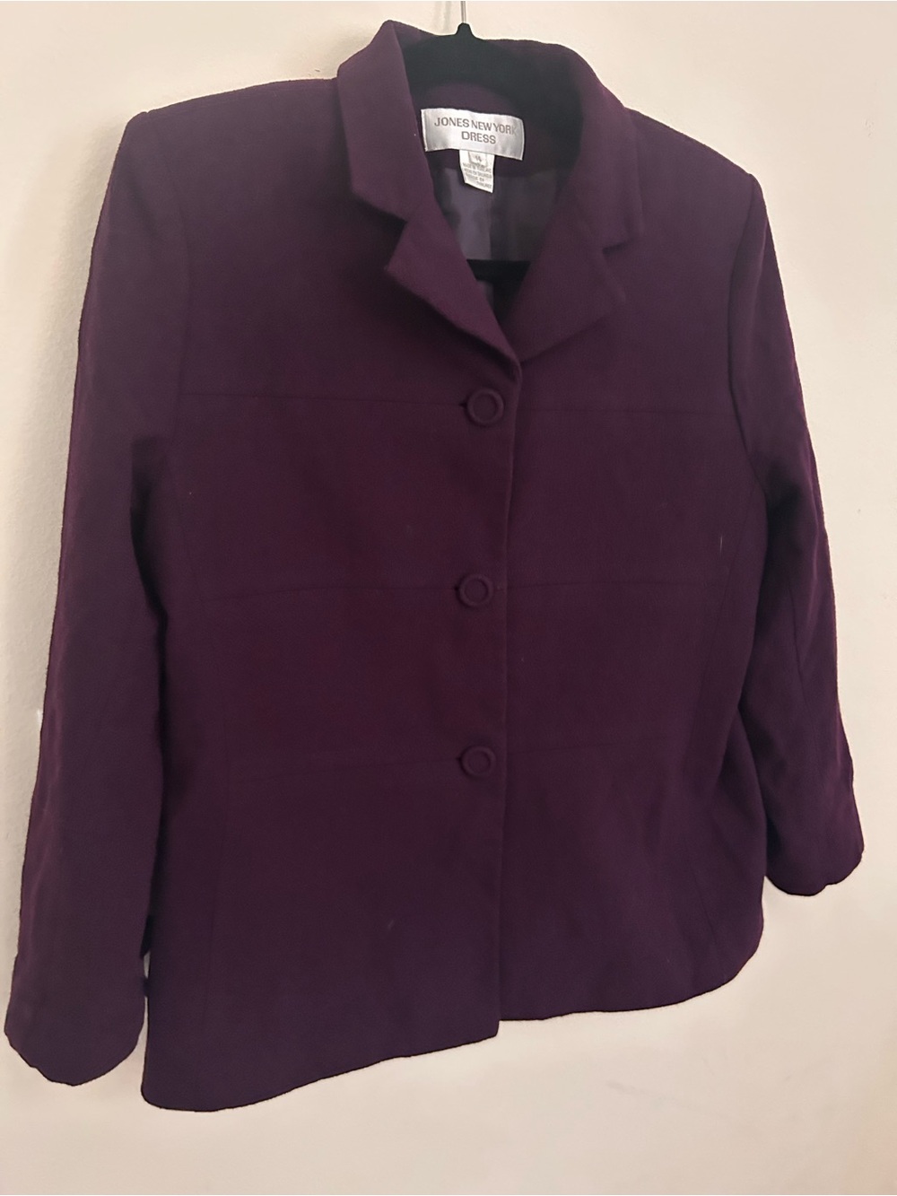 Jones New York 100% Pure New Wool Blazer –Purple, Size 14 – Classic Professional